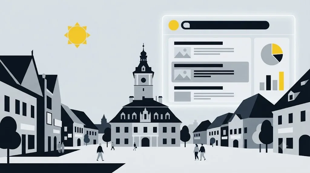 Ilustrație cu un ecran de chat AI care citează o sursă într-un răspuns despre servicii din București
