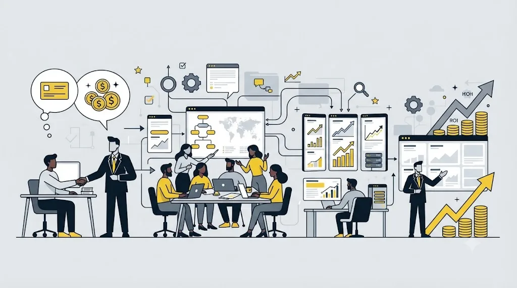 Illustratie van een stroomschema met stappen van het SEO-proces