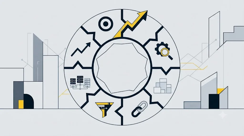 Illustratie van een stroomschema met stappen van het SEO-proces