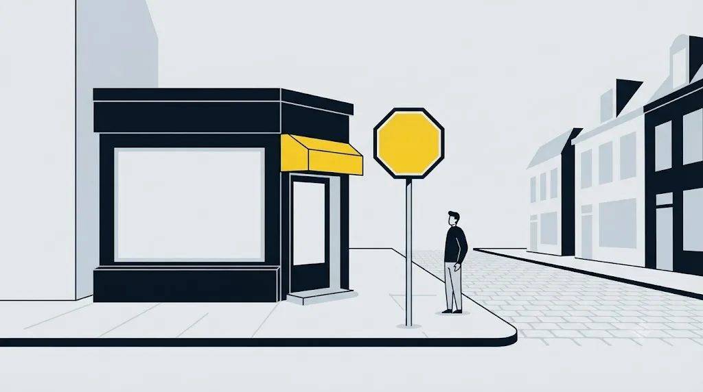 Illustratie van een stopbord bij een kleine onderneming waarvoor een SEO specialist niet nodig is