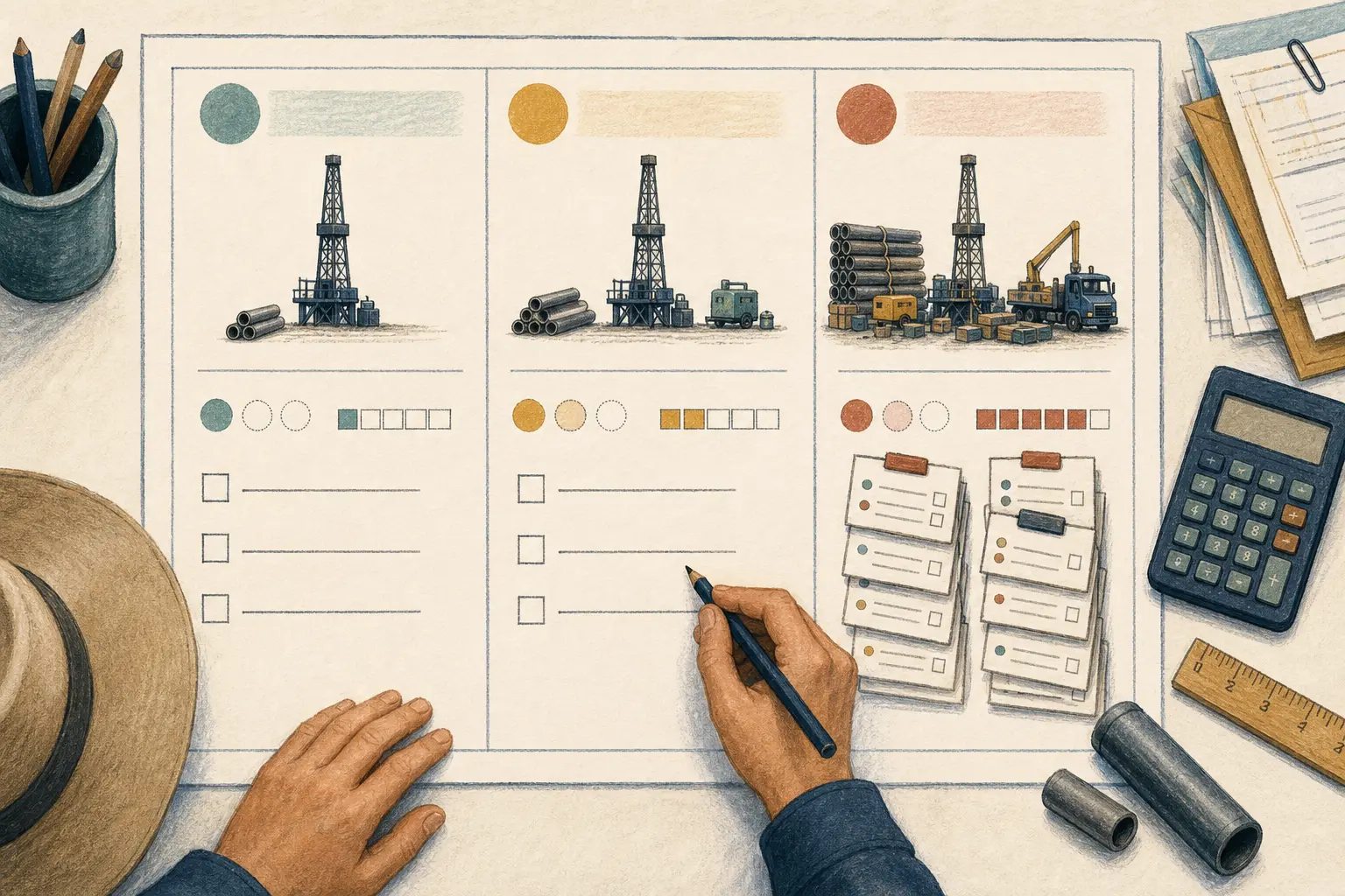 Illustration of a well contractor comparing conservative expected and capacity constrained ROI scenarios