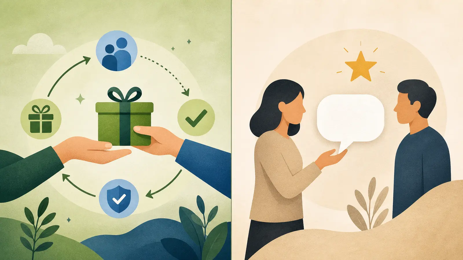 Illustration of a well contractor separating referral rewards from Google review requests