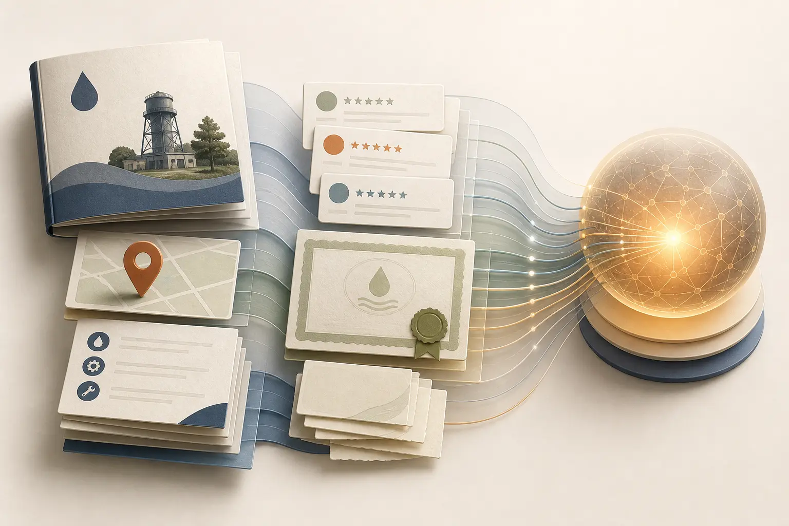 Illustration of the public evidence stack behind a well contractor AI recommendation
