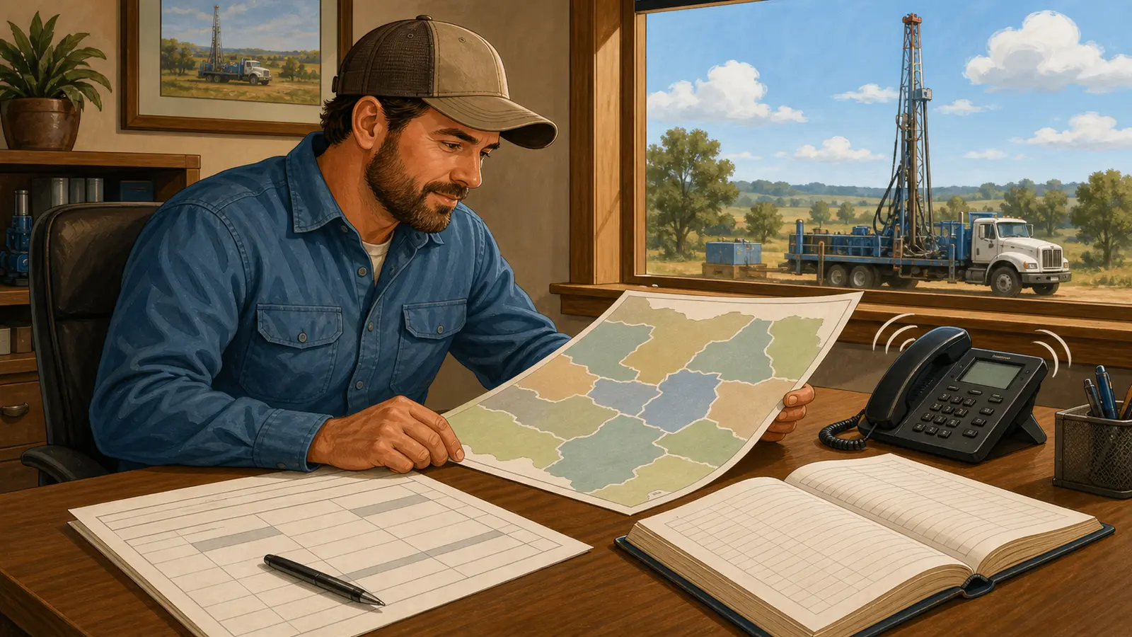 Illustration of a well contractor planning lead generation