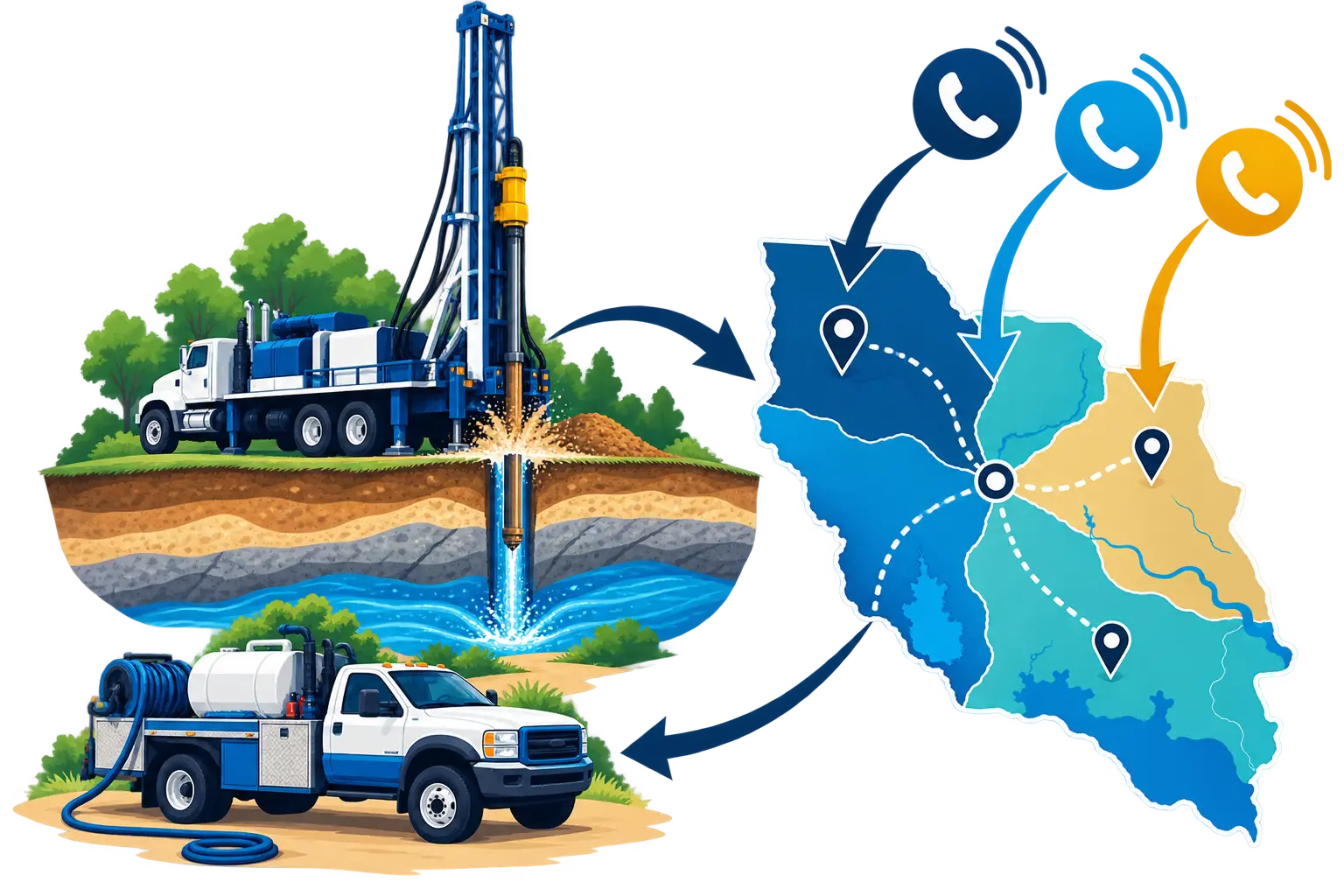 Illustration of well drilling lead sources