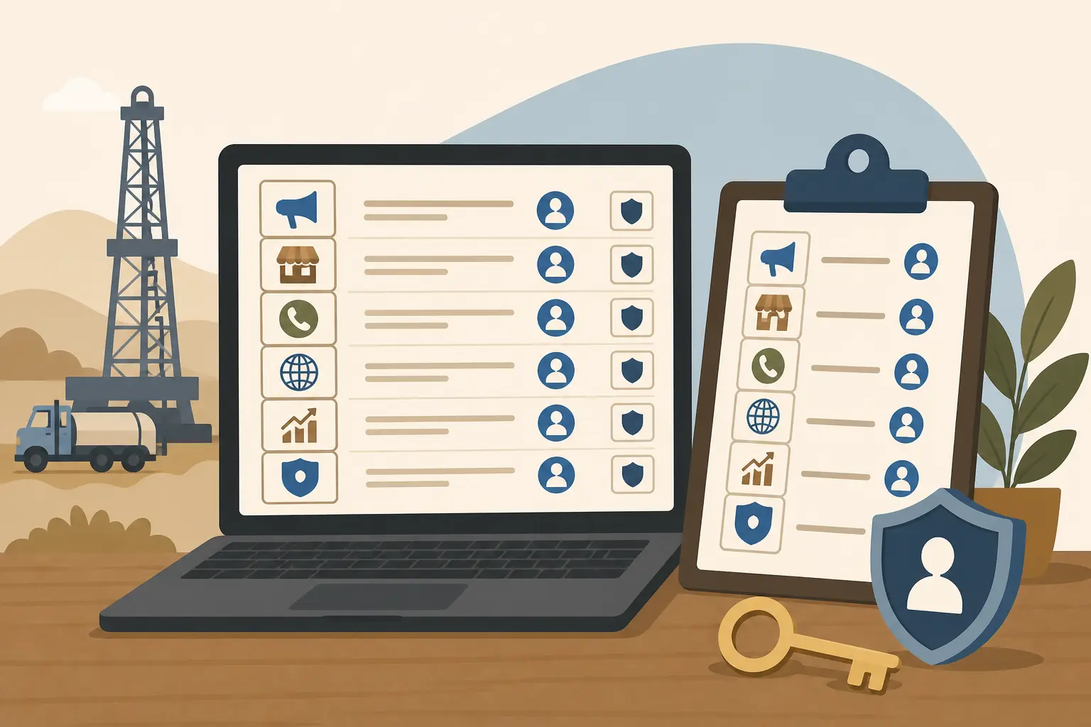 Illustration of a contractor-owned account register for ads, maps, calls, and website access
