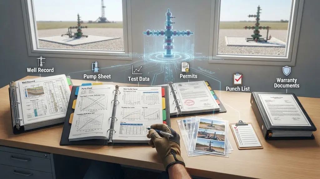 Illustration of a well drilling project closeout packet organized by evidence type