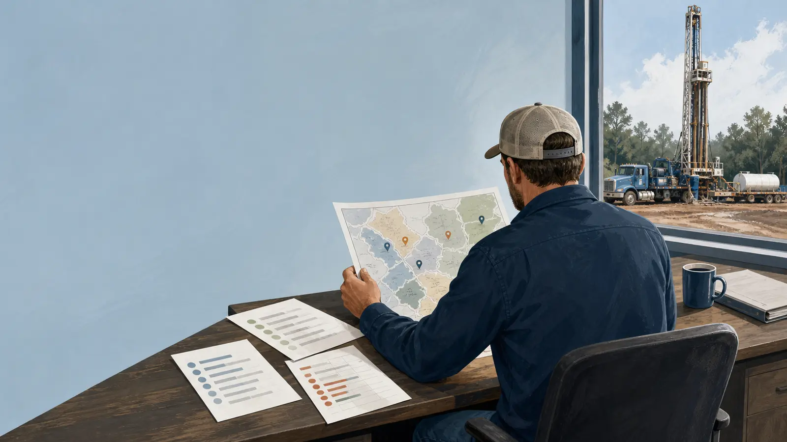 Illustration of a US well drilling company diagnosing a website-to-phone call gap