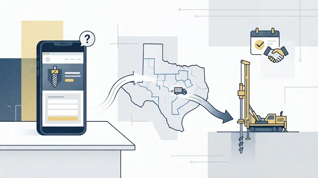 Illustration of a well drilling company diagnosing the path from Google search to a booked job